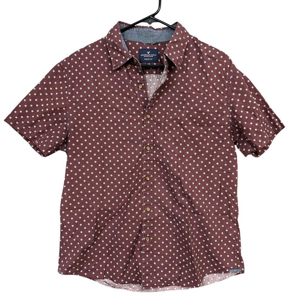 American Eagle Mens Shirt Burgundy Seriously Soft Button Down 100% Cotton Large